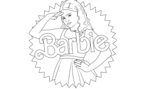 Kolorowanki Barbie: dziewczynka w stroju z napisem Barbie, gotowa do pokolorowania.