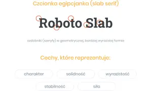 Czcionka egipcjanka "Roboto Slab" z ozdobnikami w geometrycznej formie.