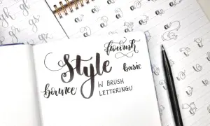 Różne rodzaje pisma ręcznego: styl, bounce, flourish, basic. Ćwiczenia liter w zeszycie.