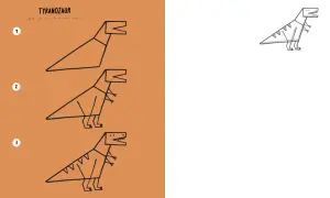 Prosty t rex rysunek dla dzieci, pokazujący kolejne etapy tworzenia dinozaura.