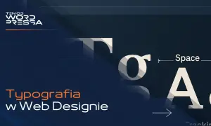 Typografia co to? Duże litery "T", "σ", "A" i tekst "Typografia w Web Designie" na ciemnym tle.