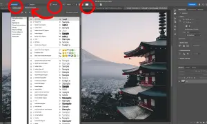 Jak dodać czcionkę do Photoshop: wybierz "Więcej czcionek", by przeglądać i instalować nowe fonty.
