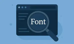 Lupa powiększa słowo "Font" na ekranie komputera, ilustrując, jak rozpoznać czcionkę.