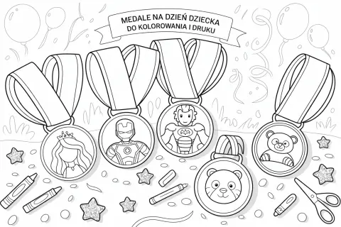 Szablony medali dla dzieci do druku i kolorowania: księżniczka, superbohaterowie, misie. Idealne na Dzień Dziecka!