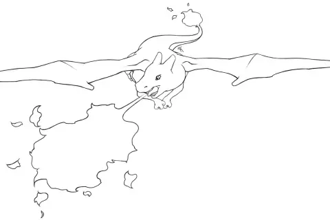 Charizard kolorowanka: smok ziejący ogniem, gotowy do pokolorowania.