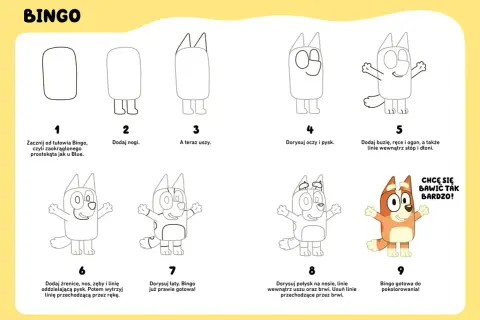 Instrukcja krok po kroku: rysunki postaci z bajek łatwe. Jak narysować Bingo z Bluey.