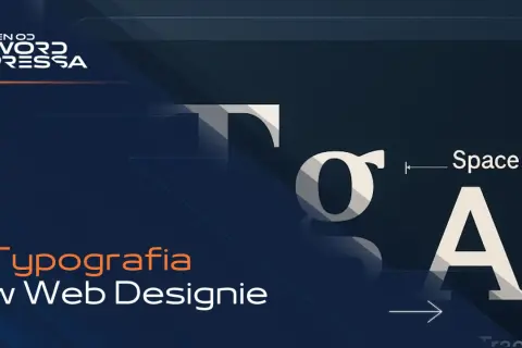 Typografia co to? Duże litery "T", "σ", "A" i tekst "Typografia w Web Designie" na ciemnym tle.