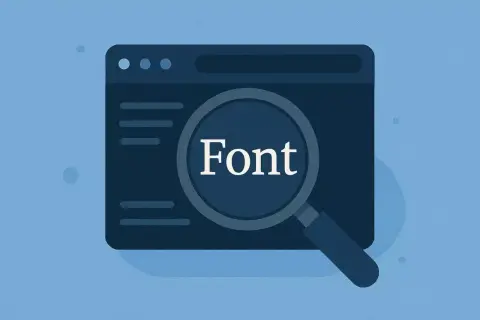 Lupa powiększa słowo "Font" na ekranie komputera, ilustrując, jak rozpoznać czcionkę.