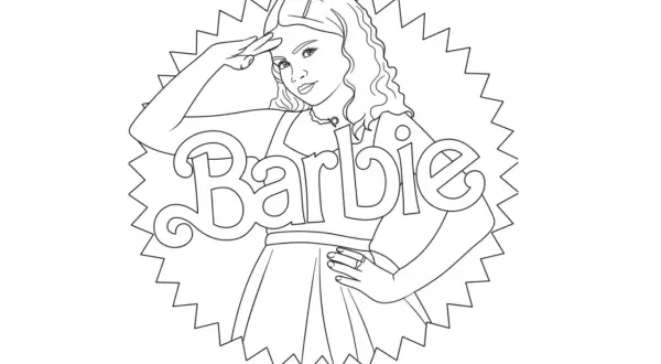 Kolorowanki Barbie: dziewczynka w stroju z napisem Barbie, gotowa do pokolorowania.