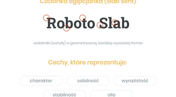 Czcionka egipcjanka "Roboto Slab" z ozdobnikami w geometrycznej formie.