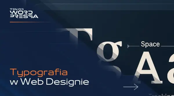 Typografia co to? Duże litery "T", "σ", "A" i tekst "Typografia w Web Designie" na ciemnym tle.