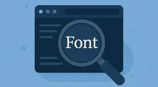 Lupa powiększa słowo "Font" na ekranie komputera, ilustrując, jak rozpoznać czcionkę.