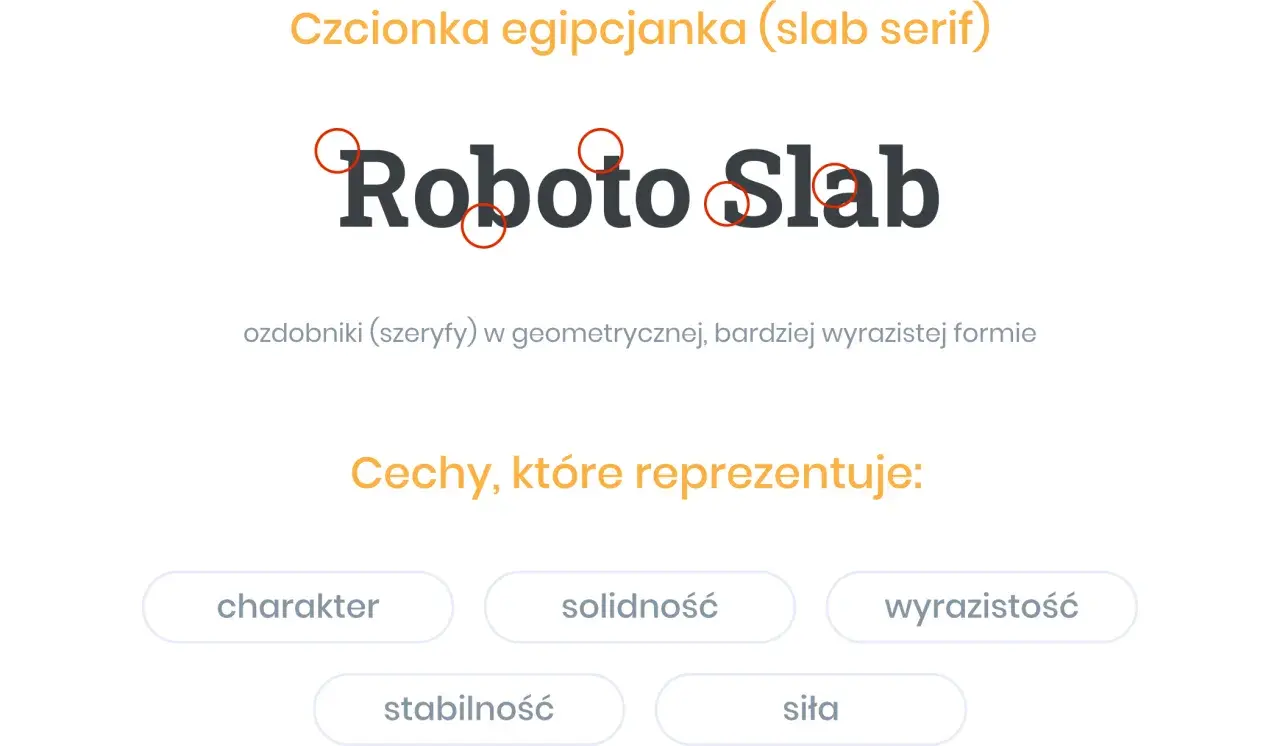 Czcionka egipcjanka "Roboto Slab" z ozdobnikami w geometrycznej formie.