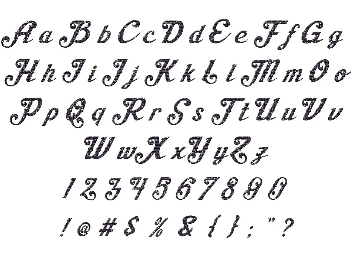 Elegancki font z brokatowym efektem. Znajdziesz tu ładne napisy do skopiowania: litery, cyfry i znaki specjalne.
