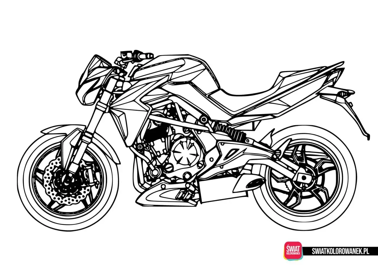 Szkic sportowego motoru do druku. Idealny dla małych fanów motoryzacji, którzy chcą pokolorować swój wymarzony motor.