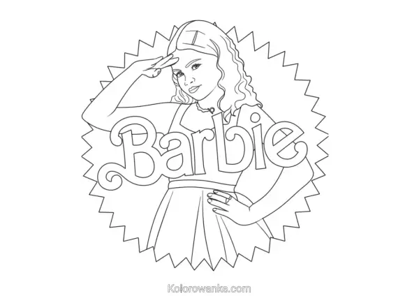 Kolorowanki Barbie: dziewczynka w stroju z napisem Barbie, gotowa do pokolorowania.