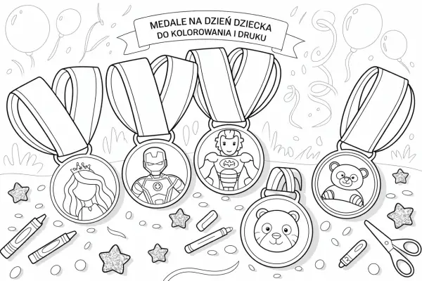 Szablony medali dla dzieci do druku i kolorowania: księżniczka, superbohaterowie, misie. Idealne na Dzień Dziecka!