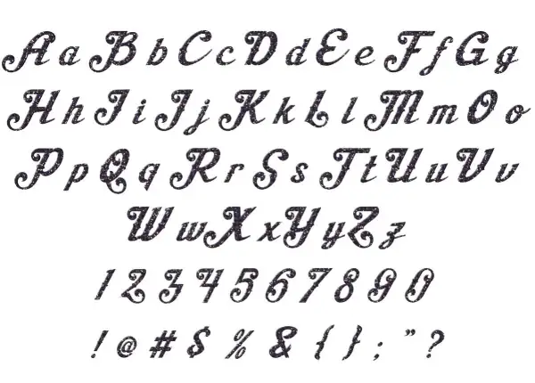 Elegancki font z brokatowym efektem. Znajdziesz tu ładne napisy do skopiowania: litery, cyfry i znaki specjalne.