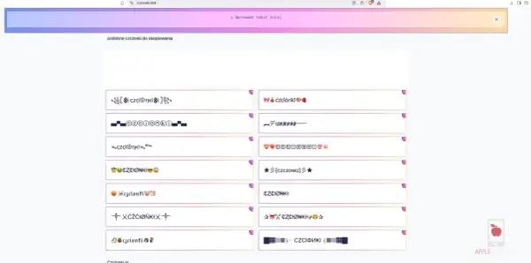 Strona z ozdobnymi czcionkami na Insta. Znajdziesz tu wiele ciekawych opcji, by nadać swojemu profilowi unikalny styl.