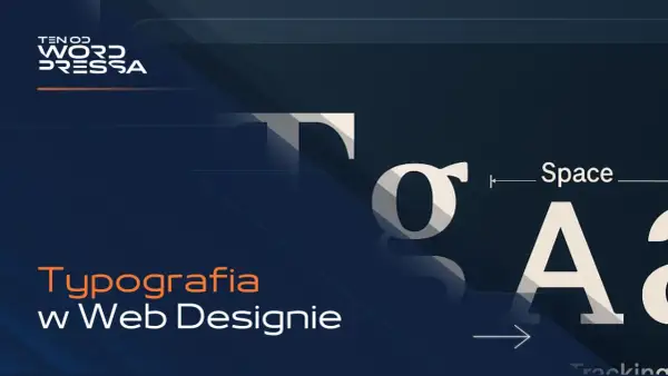 Typografia co to? Duże litery "T", "σ", "A" i tekst "Typografia w Web Designie" na ciemnym tle.